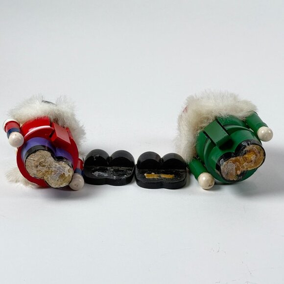 Vintage Handmade Wooden Nutcrackers Pair 6" Tall Red & Green Damaged Condition - Picture 7 of 7